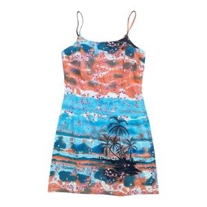 Vintage aqua blues sunset beach mini dress